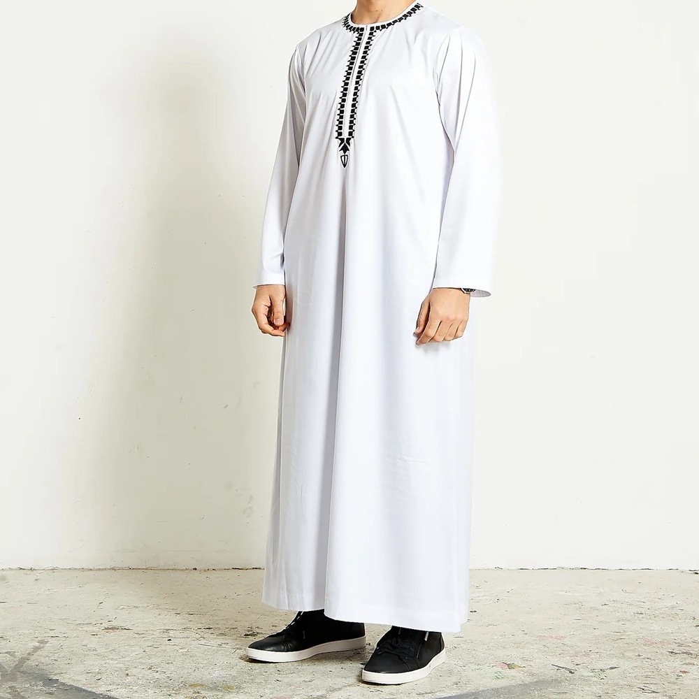 Muslim Traditional Prayer Omani Man Delicate Embroidery Thobe Saudi Arabic Style For Ramadan Wearing