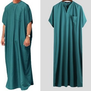 New Summer Muslim clothing men Middle East Arab Dubai Islamic thobe for men Loose Malaysian Short sleeve Men's Shirt Muslim Robe