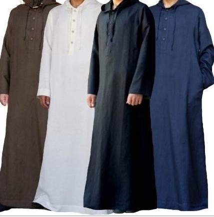 Arabic style simple long men's hooded shirt Casual Muslim robe Solid color long sleeves loose Islamic Muslim hoodie thobe