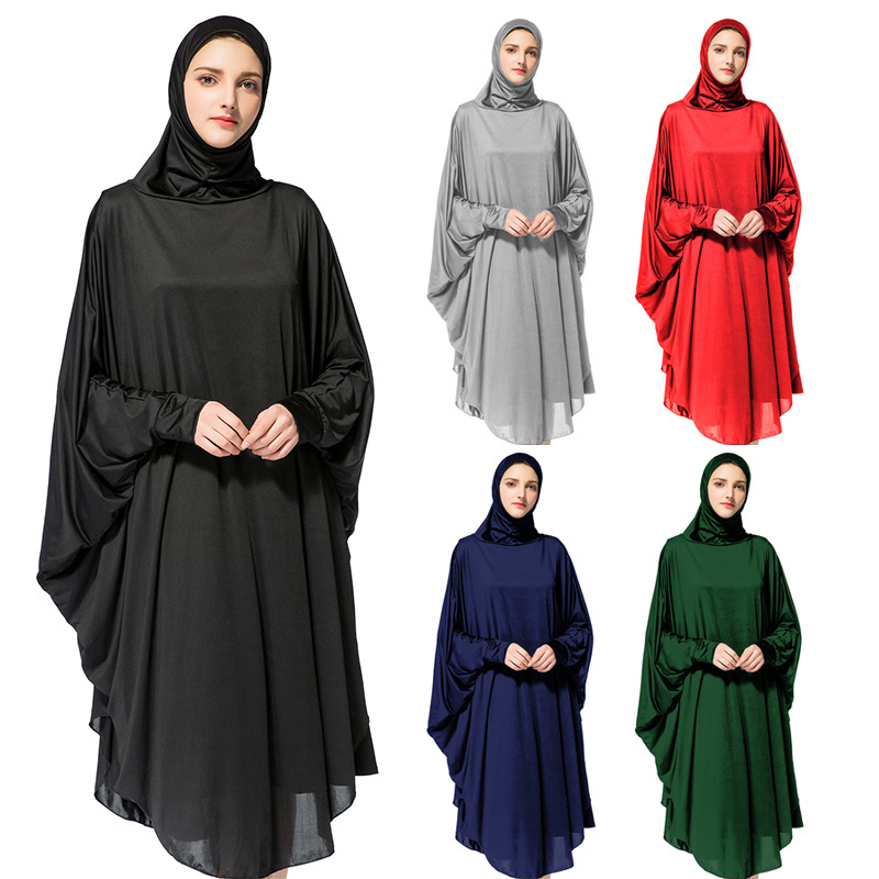 New Stretchy Full Cover Islamic Clothing Solid Color One Piece Jilbab Muslim Abaya Robes Ladies Khimar For Women Thobe