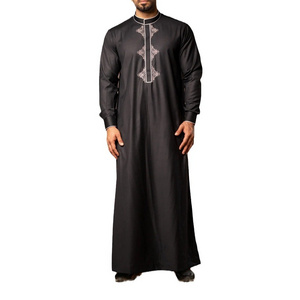 2024 New Design Thobe Men Muslim Moroccan Thobe For Men High Quality Stand Collar Muslim Clothes For Men