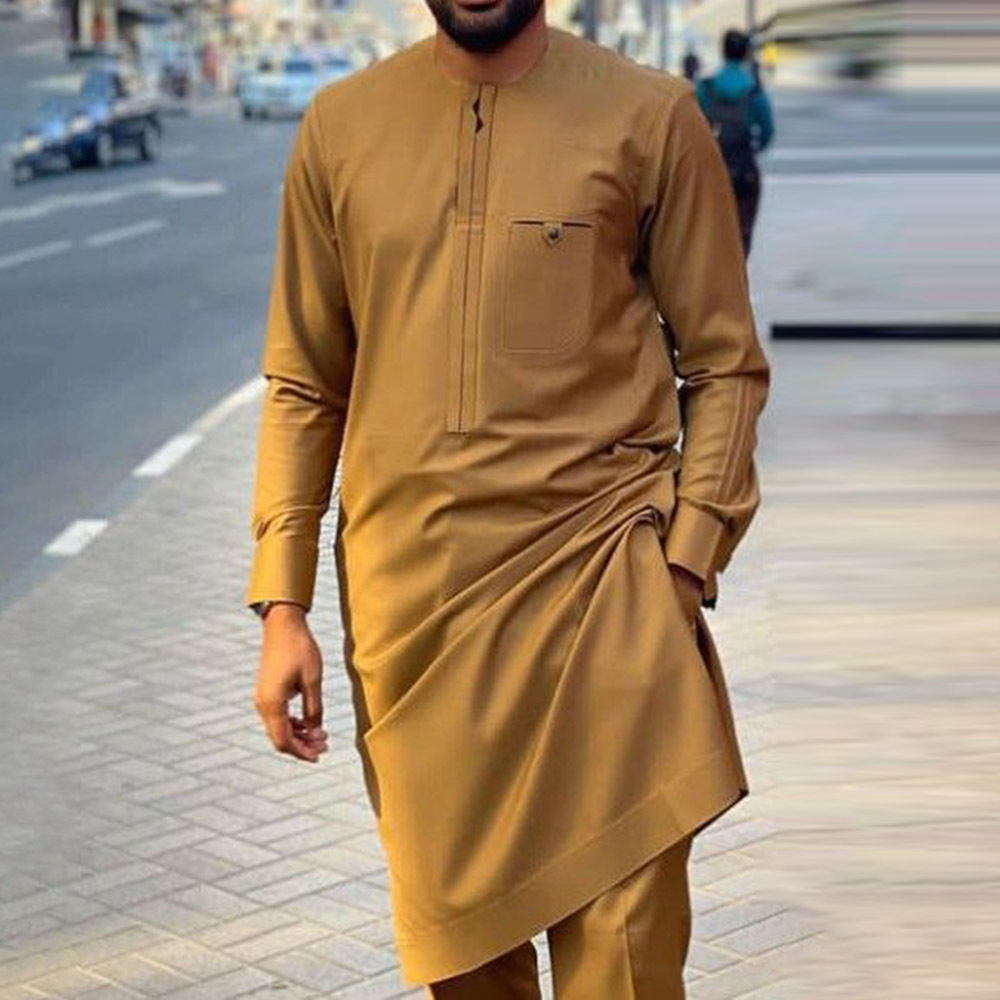 New Designs Polo Style African Men Shirt With Cheap Long Sleeve Summer Men Shirt And Pant Set Of Muslim Clothing