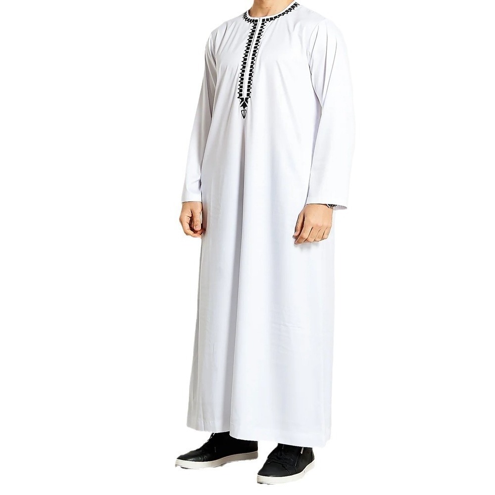 Muslim Traditional Prayer Omani Man Delicate Embroidery Thobe Saudi Arabic Style For Ramadan Wearing