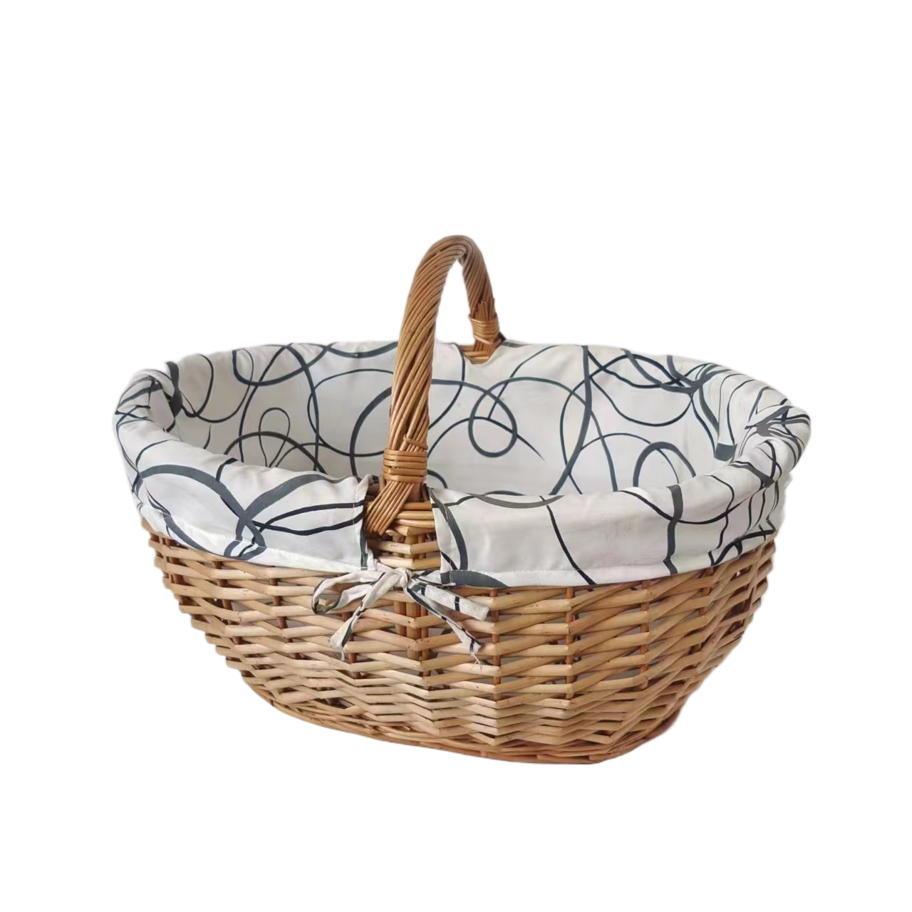 House used wicker storage basket willow shopping basket with cotton lining and car basket