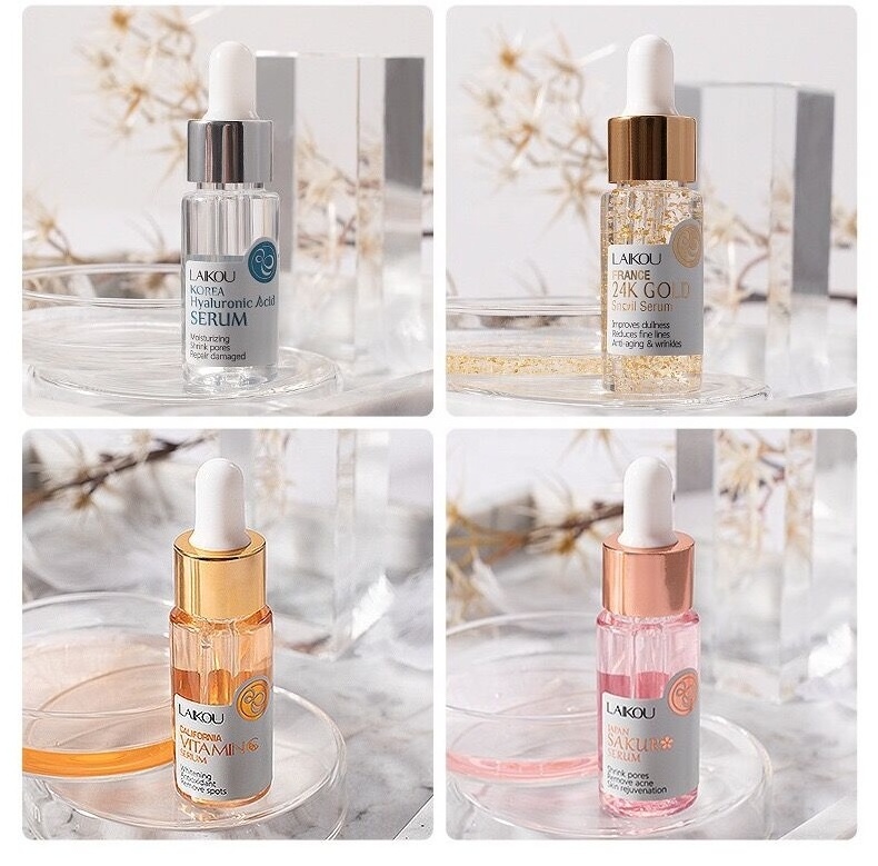 Laikou serum japan sakura essence antiaging Repair Damaged Moisturizing Facial Serum Japan Sakur 24K Gold Face Serum 15ml