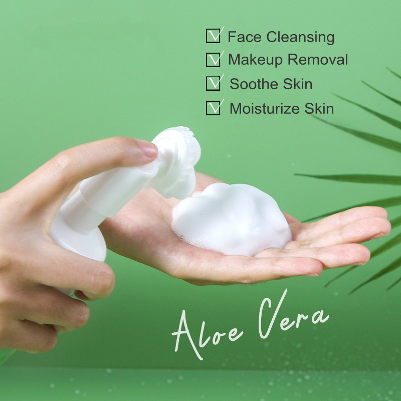 Skin Care Aloe Vera Cleansing Mousse Deep Clean Pores Moisturizing Makeup Removal Foaming Facial Cleanser With Silicone Brush