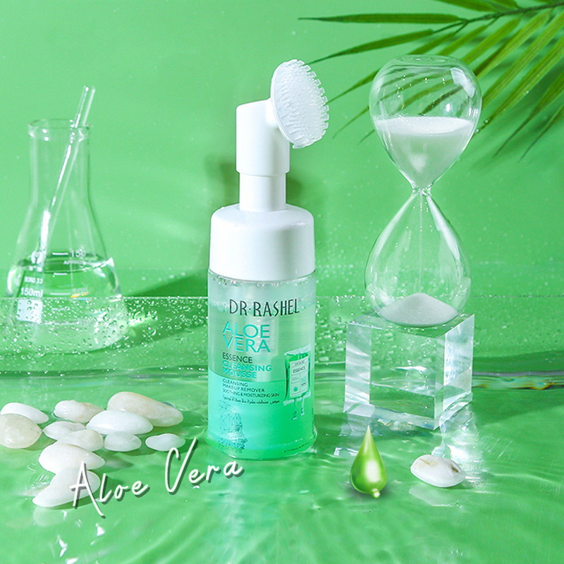 Skin Care Aloe Vera Cleansing Mousse Deep Clean Pores Moisturizing Makeup Removal Foaming Facial Cleanser With Silicone Brush