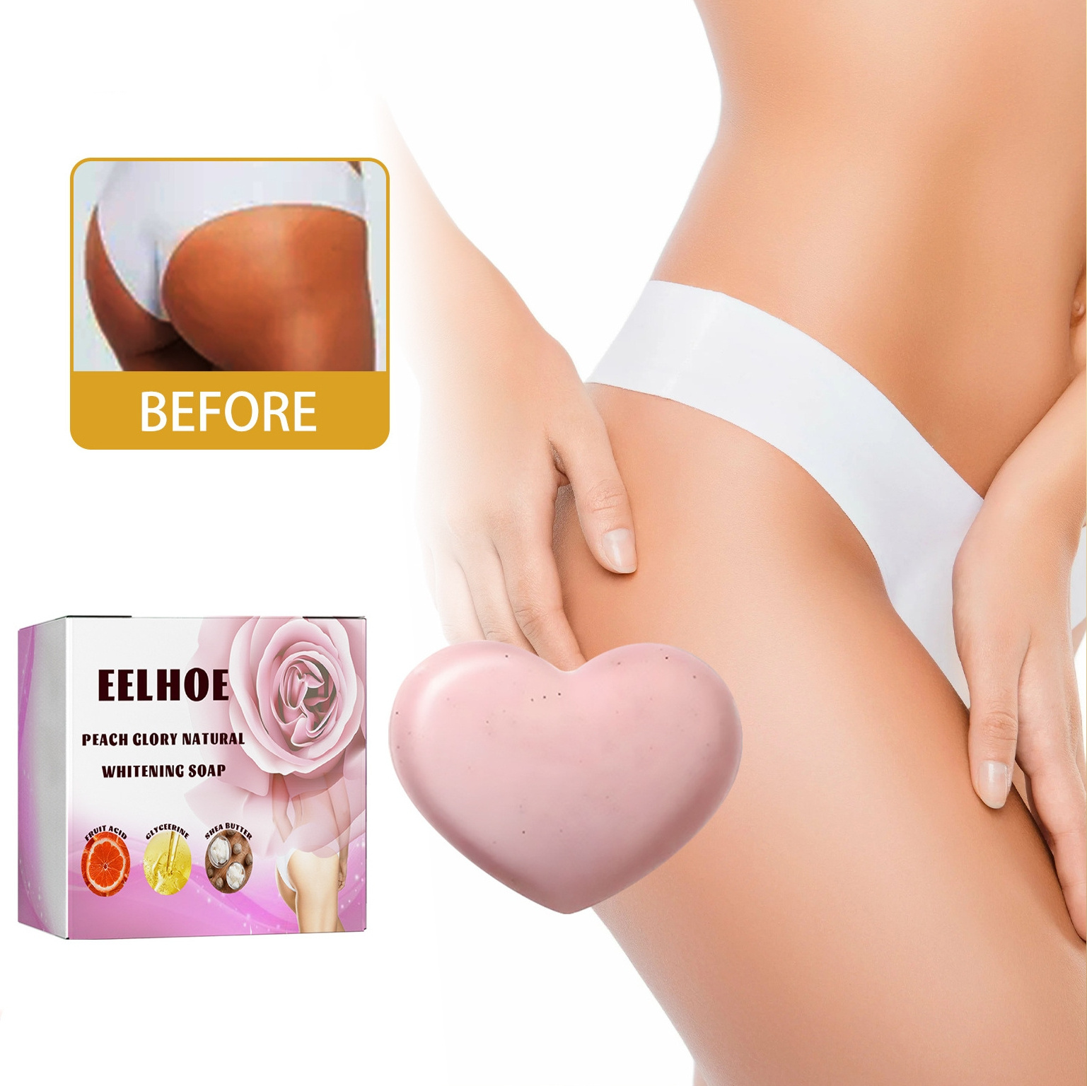 EELHOE Underarm Private Part Brighten Moisturizing Body Scrub Buttock Whitening Smoothing Organic Pink Peach Soap Bar