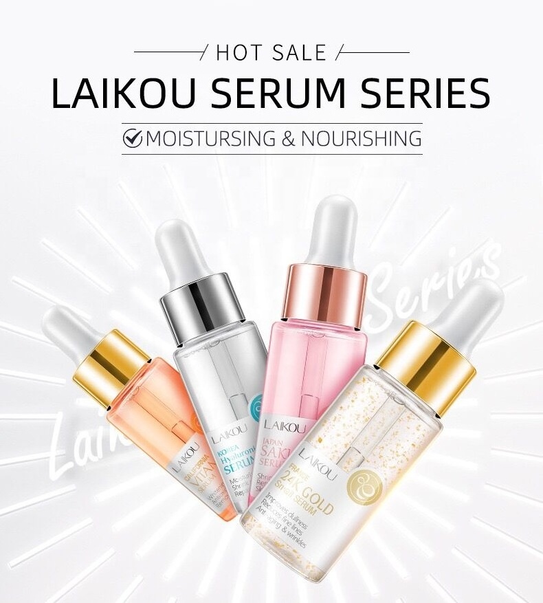 Laikou serum japan sakura essence antiaging Repair Damaged Moisturizing Facial Serum Japan Sakur 24K Gold Face Serum 15ml