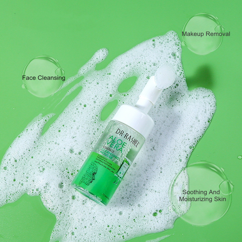 Skin Care Aloe Vera Cleansing Mousse Deep Clean Pores Moisturizing Makeup Removal Foaming Facial Cleanser With Silicone Brush