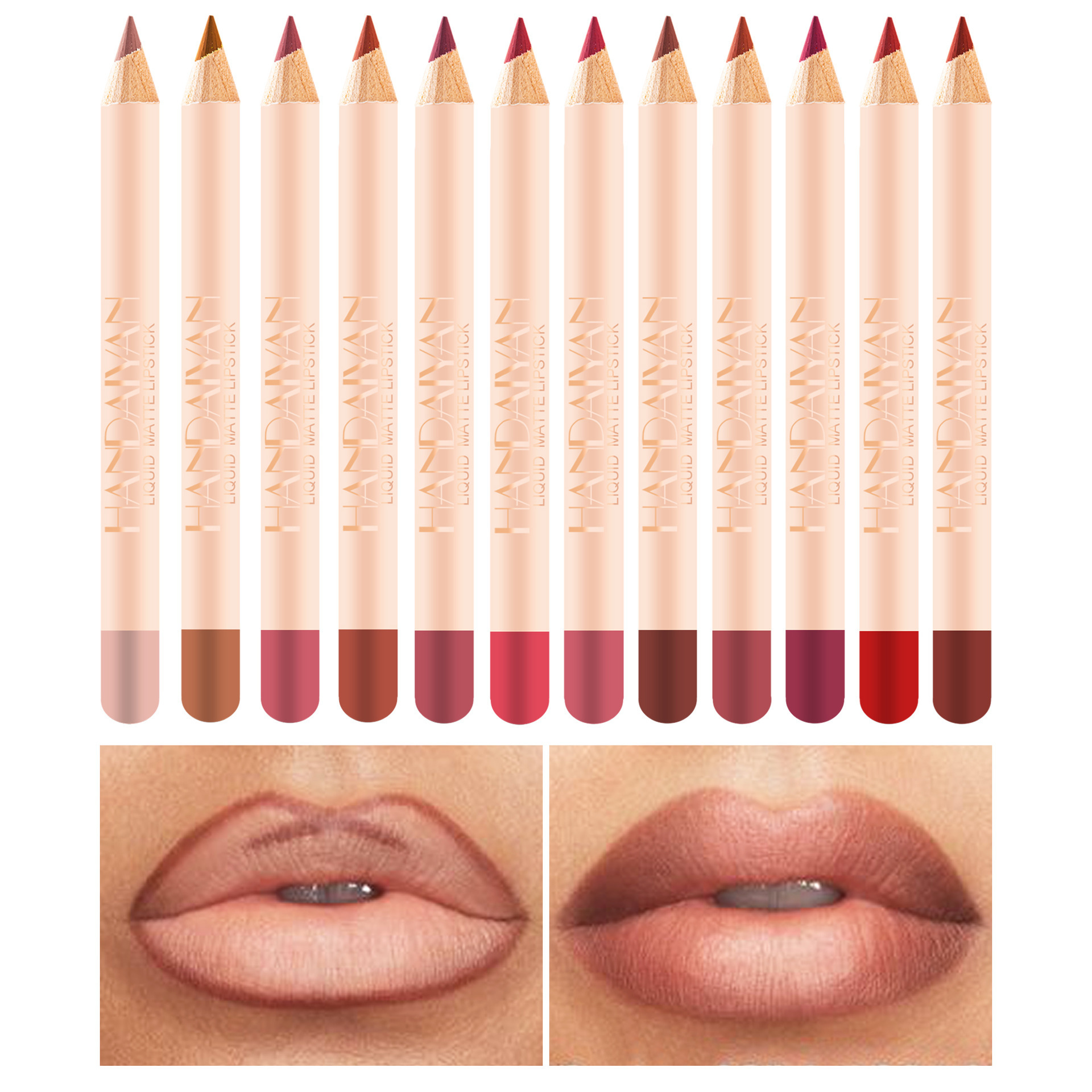 HANDAIYAN nude pink gel lip liner lipstick crayon waterproof long lasting matte lips pencil lip contours set