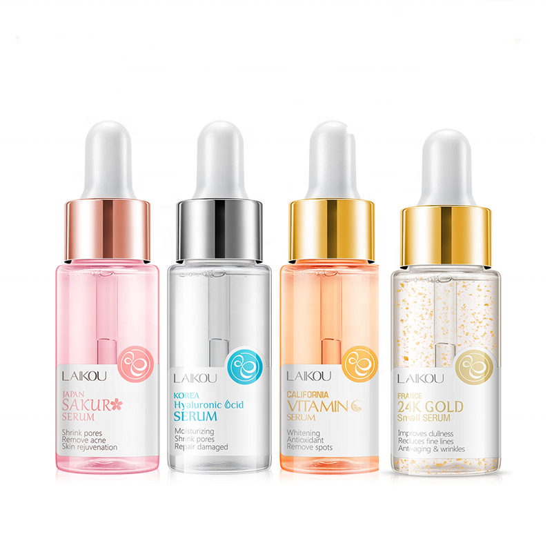 Laikou serum japan sakura essence antiaging Repair Damaged Moisturizing Facial Serum Japan Sakur 24K Gold Face Serum 15ml