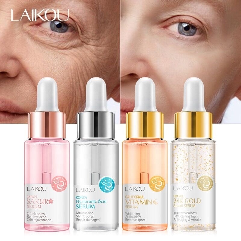 Laikou serum japan sakura essence antiaging Repair Damaged Moisturizing Facial Serum Japan Sakur 24K Gold Face Serum 15ml