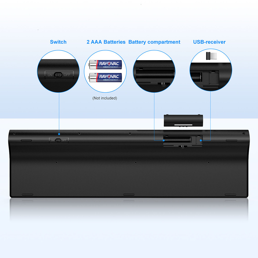 USB Wireless Keyboard for Laptop Desktop Scissors Switch Keyboard Thin Full Size 109 Keys Slim Keyboard