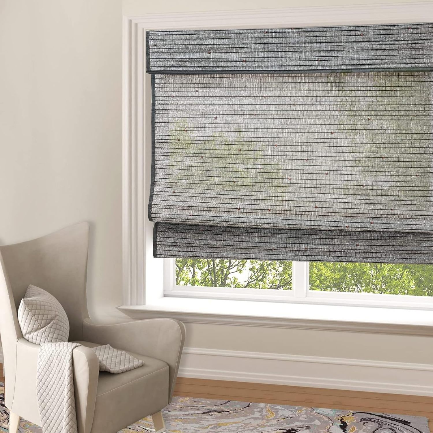 Blackout Roller Window Bamboo Chick Blinds Venetian Blind Vertical Shading Smart Black Bamboo Blinds For Window