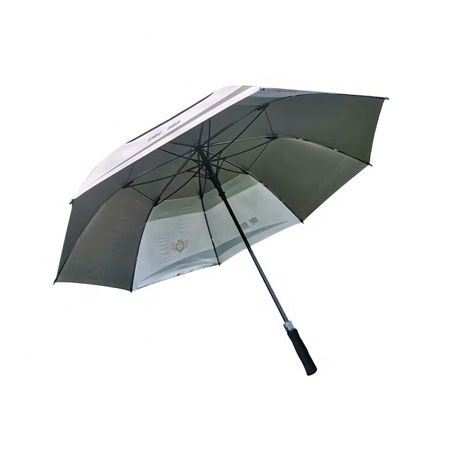 Customized Automatic Open Double Layer Black Straight Windproof Golf Umbrella For Gift