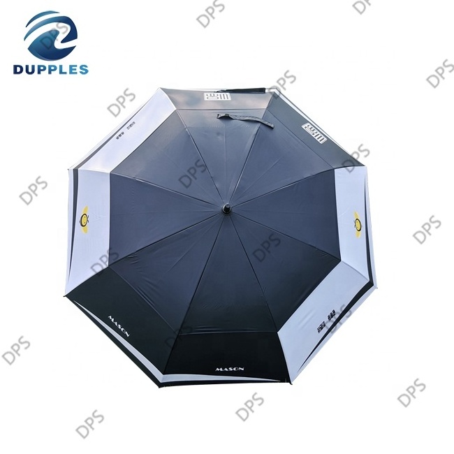 Customized Automatic Open Double Layer Black Straight Windproof Golf Umbrella For Gift