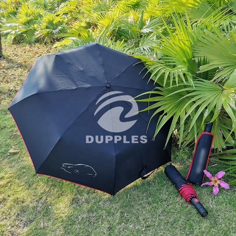 CFU004 Customized Pattern Black UV Coated 3-Folding Umbrella Easy to Carry Personal Umbrella with Modern Design for Adults