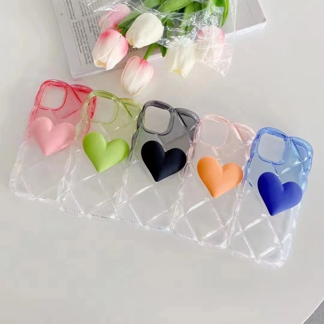 Cute Candy Color Gradual Change Love Heart Lozenge Phone Case For iPhone 15 14 Pro Max Clear Shockproof Phone Case