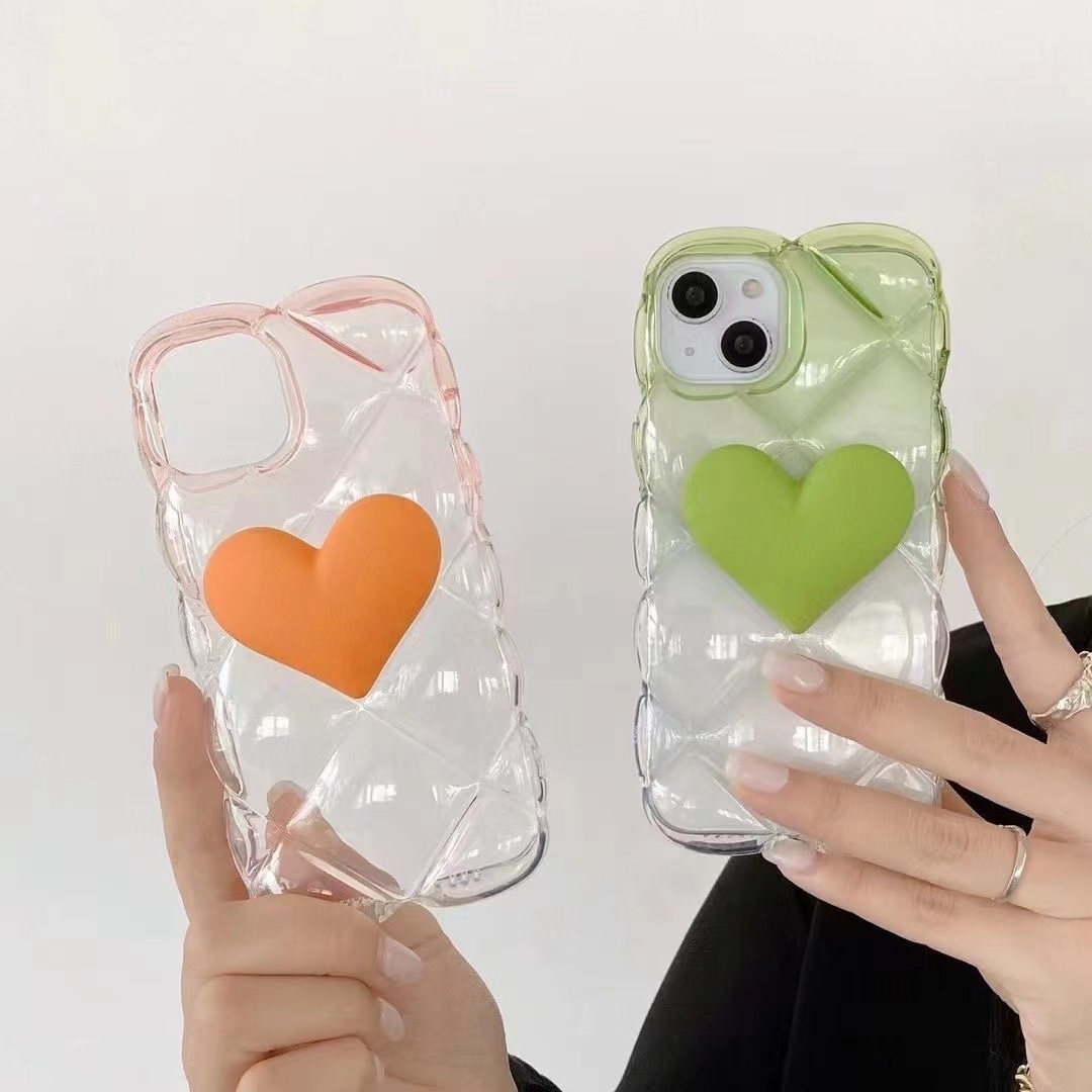 Cute Candy Color Gradual Change Love Heart Lozenge Phone Case For iPhone 15 14 Pro Max Clear Shockproof Phone Case