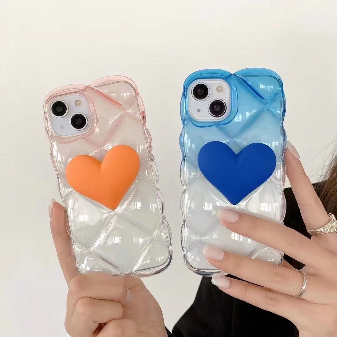 Cute Candy Color Gradual Change Love Heart Lozenge Phone Case For iPhone 15 14 Pro Max Clear Shockproof Phone Case