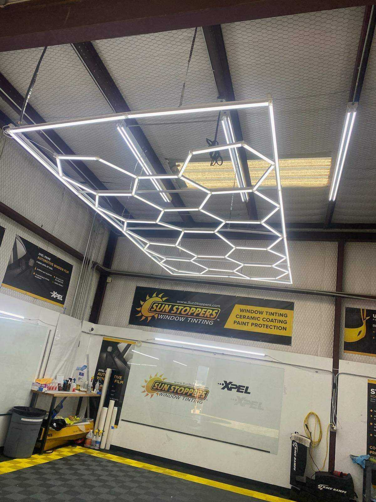 110V-240V Led Tube Honeycomb Ceiling Lighting For Auto Car Body Repair Led Workshop With Border Garage Light Hexagon Lights Lamp