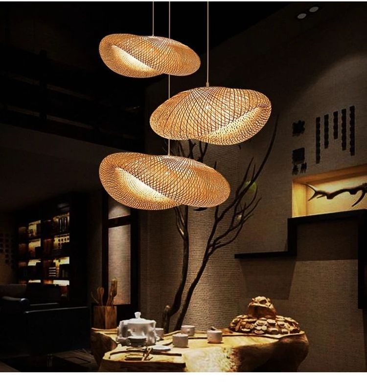 Modern Rattan Ceiling Hanging Chandeliers Decorative Restaurant Lighting Bamboo Weaving Rattan Pendant Light For Restaurant