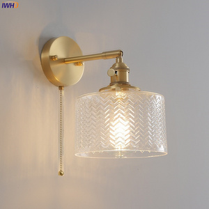 IWHD Pull Chain Switch LED Wall Lamp Sconce Beside Bedroom Bathroom Mirror Stair Light Glass Lampshade Modern Nordic Wandlamp