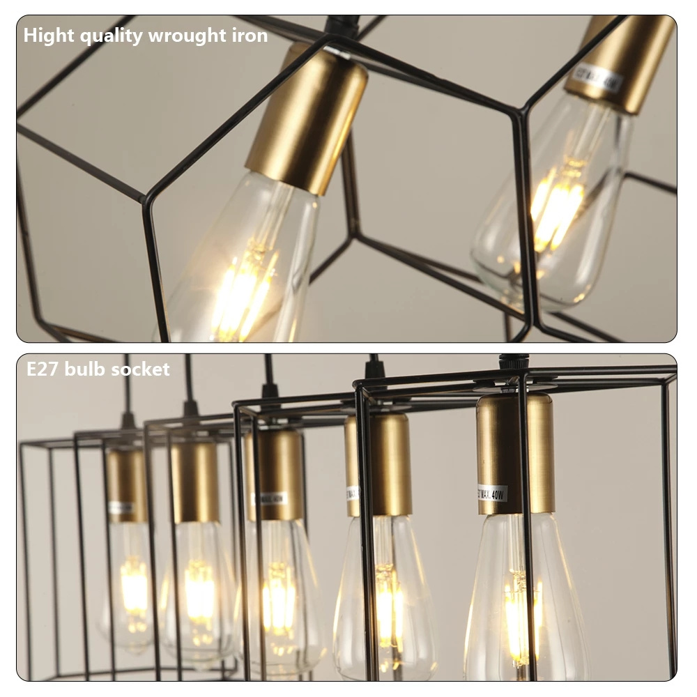 2021 New American Vintage LED Chandelier Modern Bedroom Living Room Pendant Lamp E27 Geometric Metal Frame chandeliers light