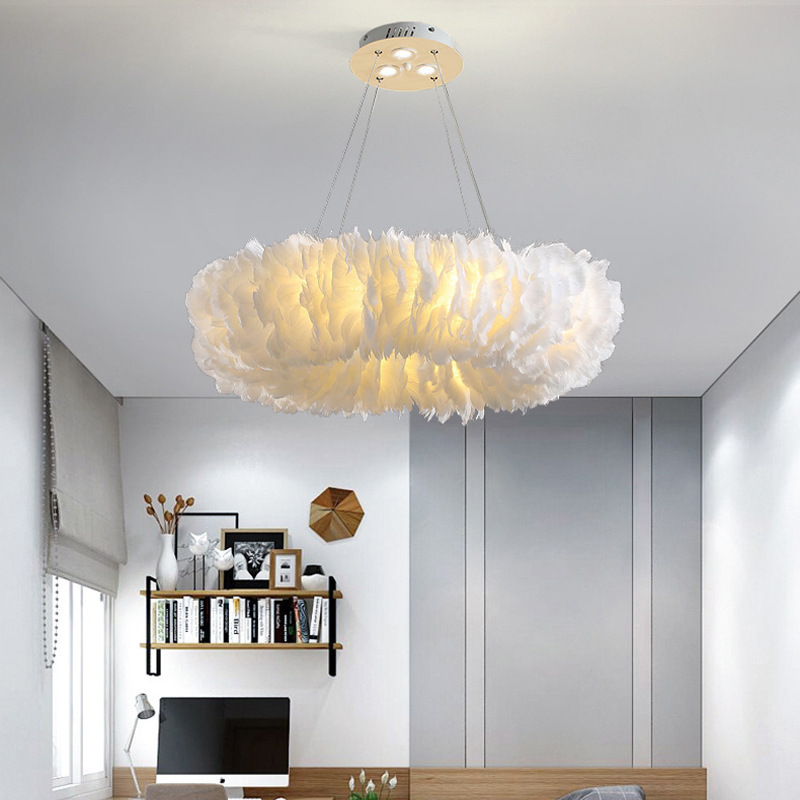 Nordic Drop Lights Bedroom Living Room Suspension Wedding Decor Romantic Lighting E27 Natural Swan Colorful Feather Chandelier