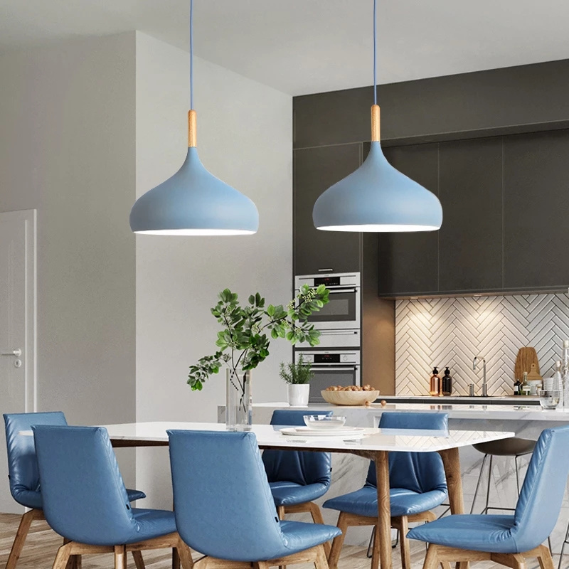 Nordic Simplicity Restaurant Wood Kitchen Light Fixtures Modern E27 Macaron Colorful LED Loft Pendant Hanging Lights