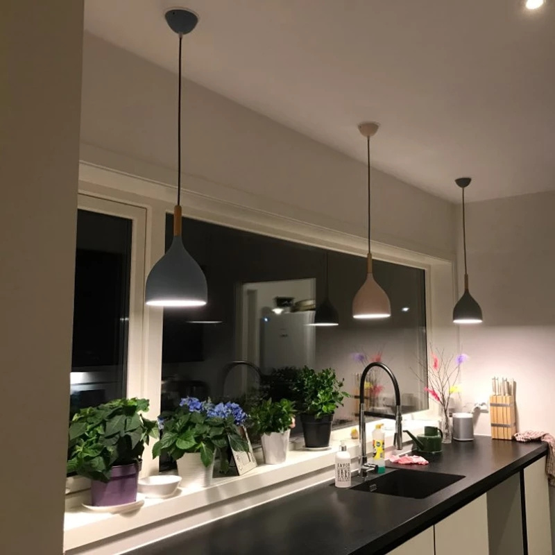 Nordic Simplicity Restaurant Wood Kitchen Light Fixtures Modern E27 Macaron Colorful LED Loft Pendant Hanging Lights