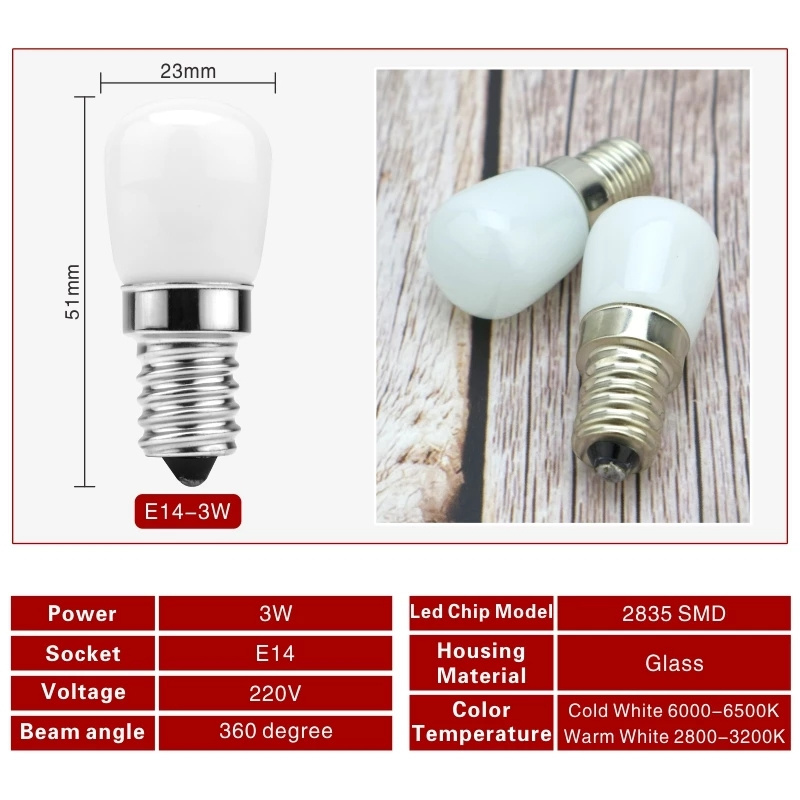 3W E12 E14 LED Fridge Light Bulb Refrigerator Corn Bulb AC 220V LED Lamp Cold/Warm White SMD2835 Replace Halogen Light