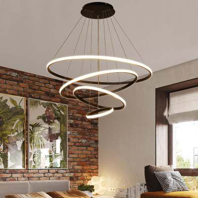 2021New Modern Rings Circle Ceiling LED Pendant Lamp Black Loft Dining Room Kitchen ChandeIier Indoor Lighting Fixture