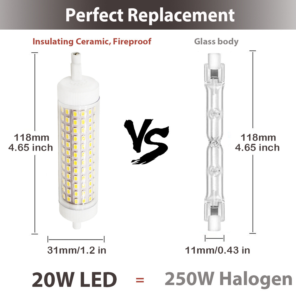 Dimmable R7S LED Light Bulbs 118mm 20W LED Flood Light Double Ended LED Bulb Cool White 6000K 250W Halogen Replacement