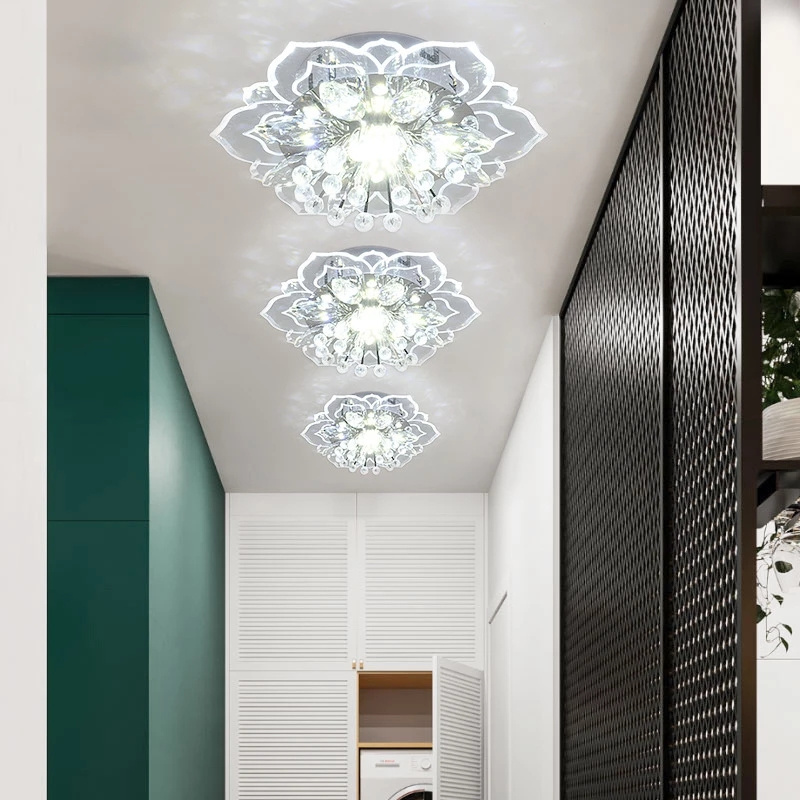 Modern Aisle Hallway Corridor Stairway Villa Gallery Kitchen Coffee Indoor 9/11W Lights Crystal Petals LED Ceiling Chandelier