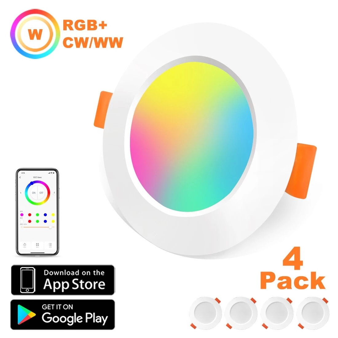 Google Home Alexa Tuya Phone Adjustable LED RGB Downlight Recessed Down Light, RGB LED Ceiling Downlight