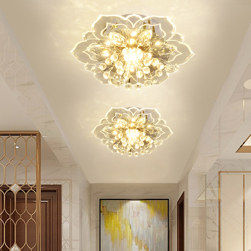 Modern Crystal Petals LED Ceiling Chandelier For Aisle Hallway Corridor Stairway Villa Gallery Kitchen Coffee Bar Indoor Lights