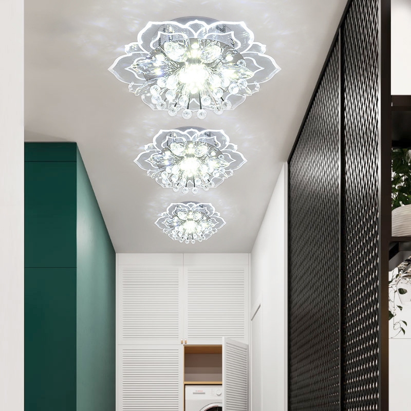 Modern Crystal Petals LED Ceiling Chandelier For Aisle Hallway Corridor Stairway Villa Gallery Kitchen Coffee Bar Indoor Lights