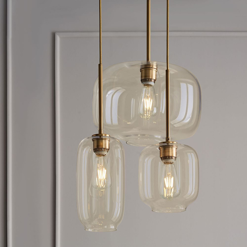 Nordic glass suspension luminaire clear Cognac nordic hanging pendant lamp hallway dining room bar cafe restaurant light fixture