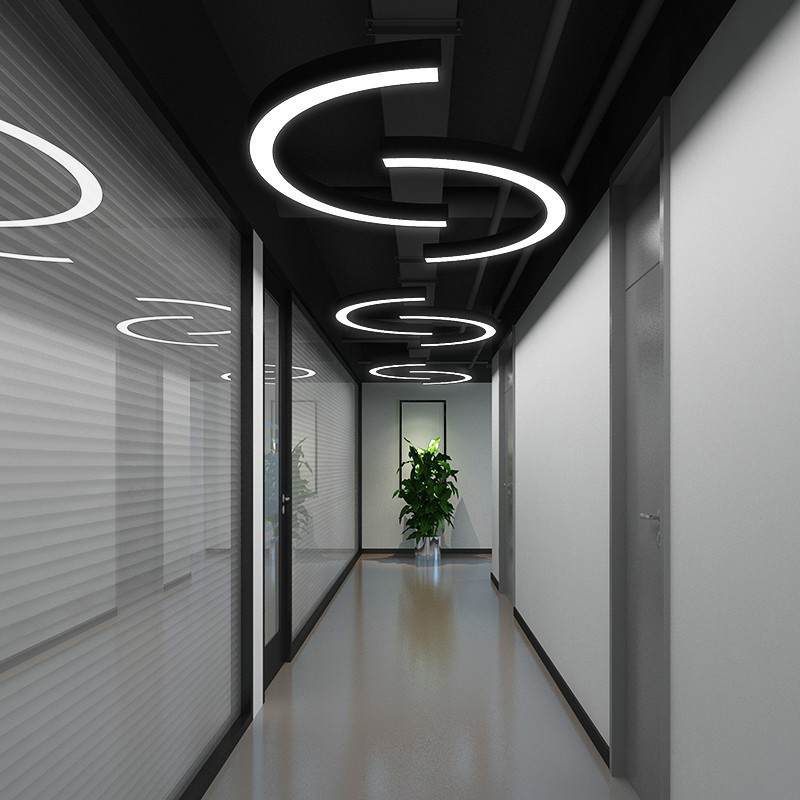 Durlitecn Modern Half Round Pendant Light Office Hallway Curve LED Linear Light Custom Gym Ring Design Hanging Lights