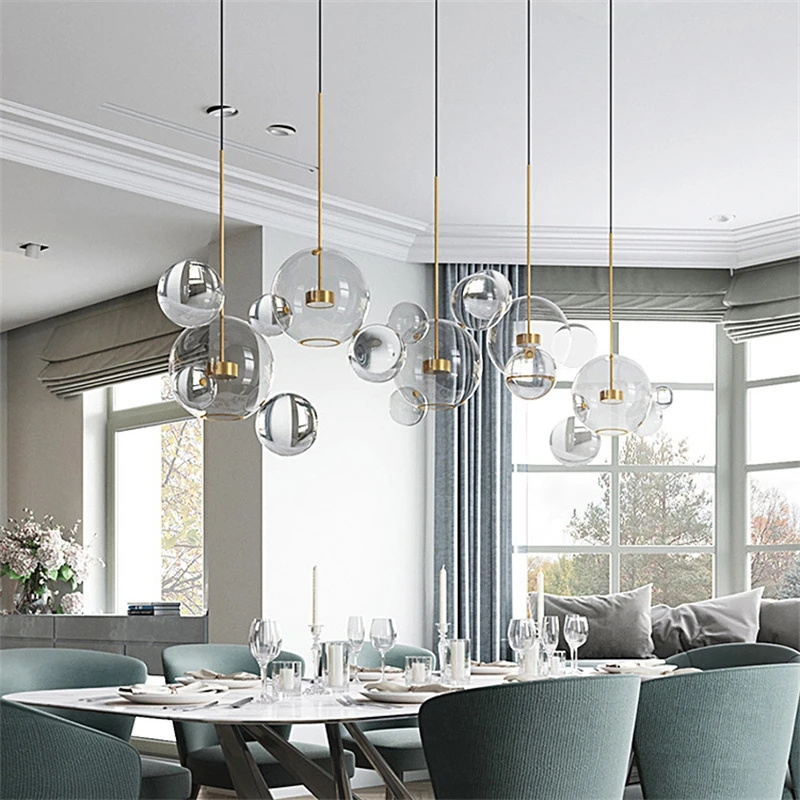 Modern Living Room Decoration Bubble Glass Chandelier for Dining Room Hanging Light Mickey Glass LED Pendant Light