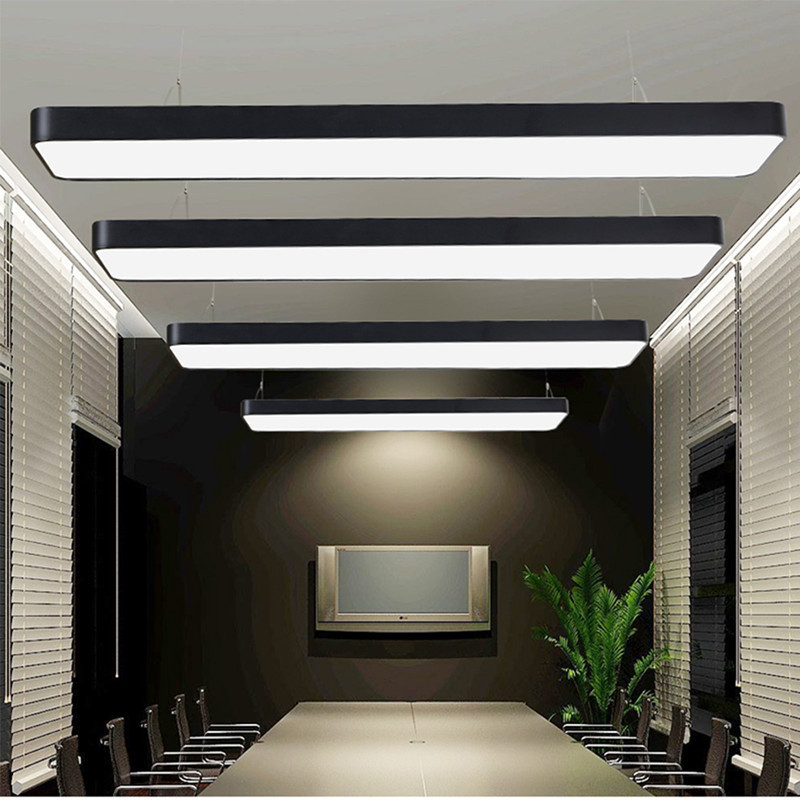 Modern Indoor For Restaurant Home Office Iron Hanging Black White LED Linear Pendant Light