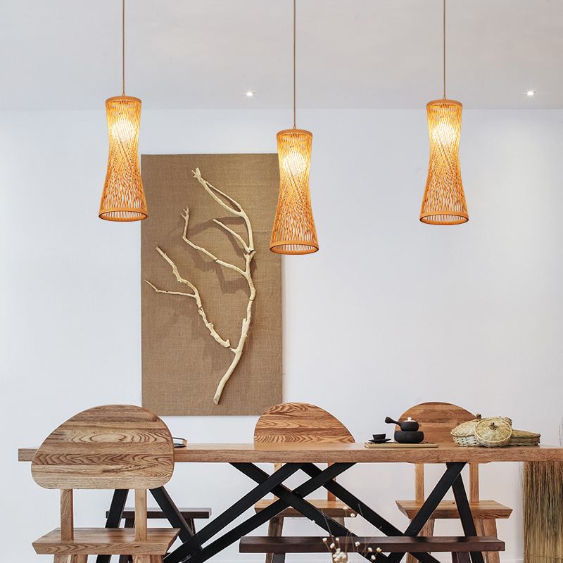 Woven Hanging Light Ceiling Lamp for Home Cafe Bar Decorate Restaurant Lighting Chinese Style Rattan Bamboo Chandelier