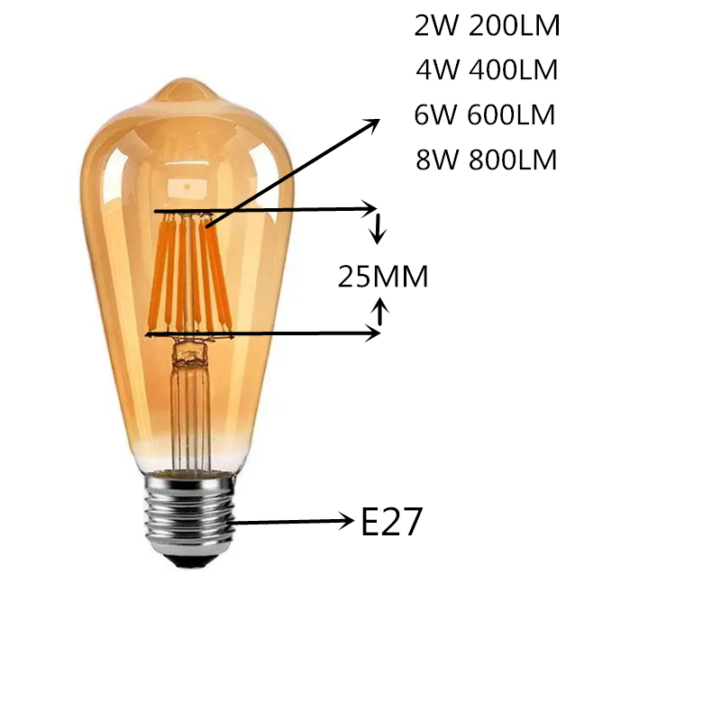 DURLITECN Golden ST64 Dimmable E27 B22 2W 4W 6W 8W 10W 12W 220V 110V 2700K 6000K Energy Lamp LED Edison Filament Light E27 Bulbs