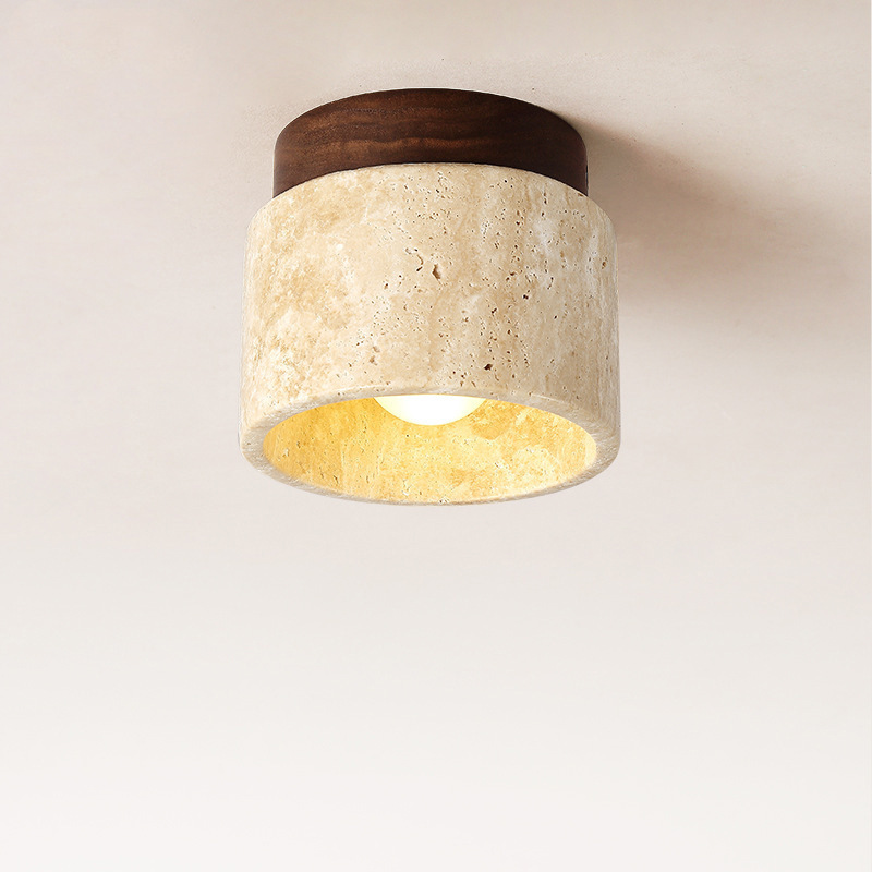 Japanese Wabi-Sabi Style Modern Minimalist Entrance Balcony Aisle Cylindrical Yellow Travertine Led Ceiling Light