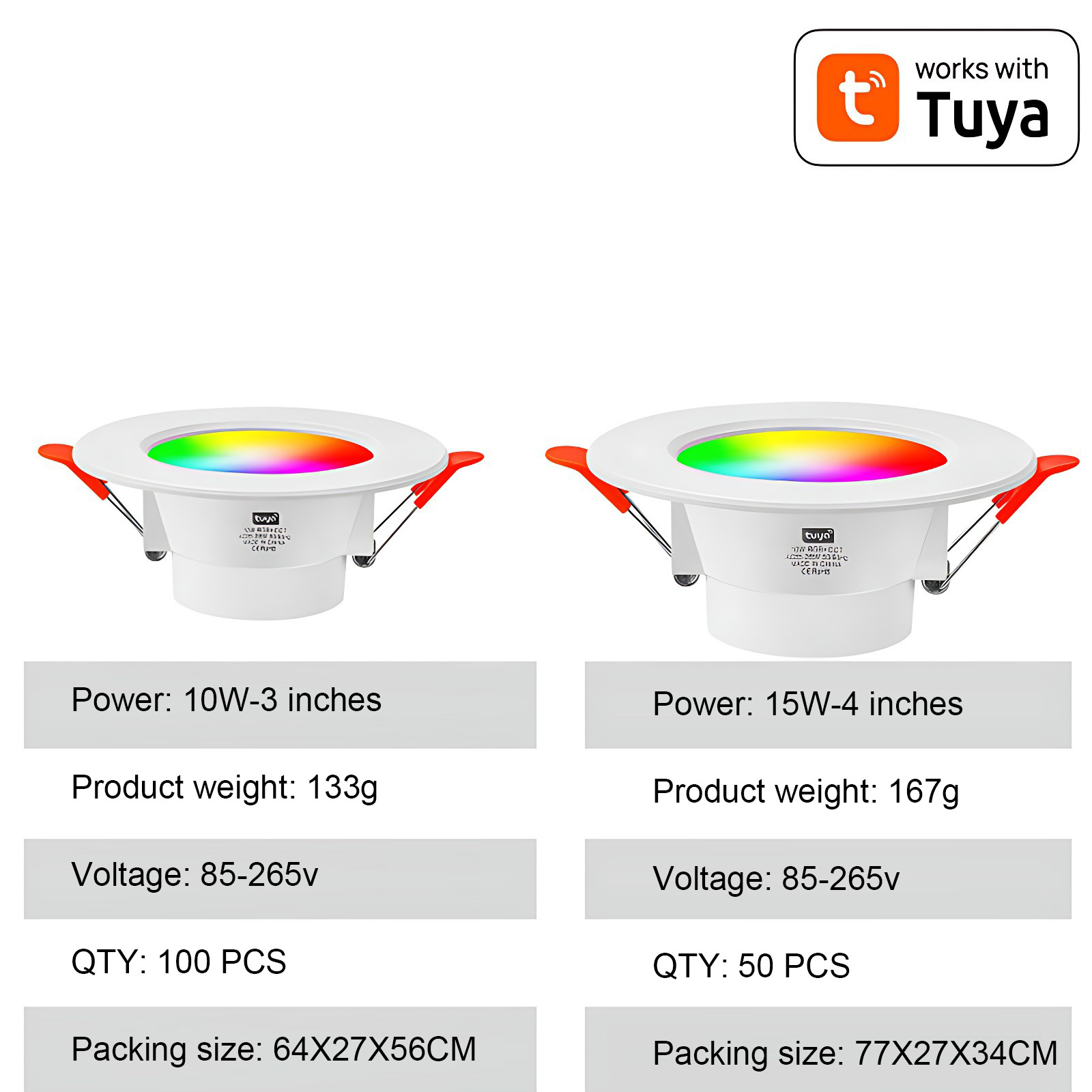 Durlitecn Tuya WiFi Smart LED Recessed RGB Downlight 3 inch 4 inch 10W 15W Dimming CCT Change APP Control RGB Spotlight