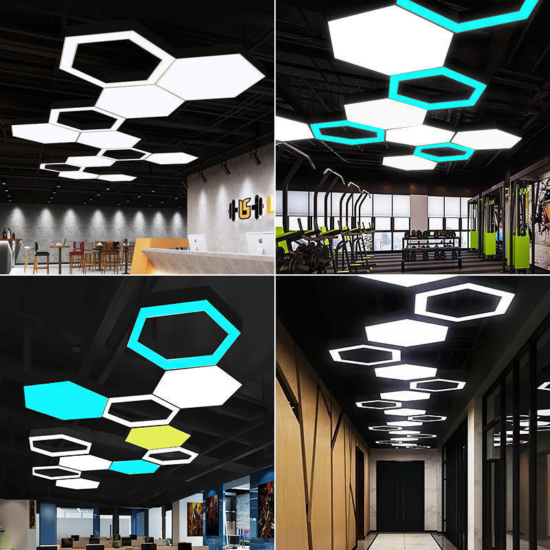 Durlitecn Office RGB Hexagonal LED Light Hanging Ceiling Garage Barbe Light Special-Shaped Pendant Light For Gym