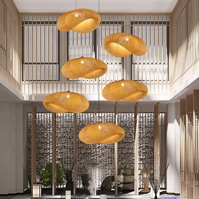 Modern Bamboo Weaving Design Lamp Asia Restaurant Hotel Hanging Lights Rattan Art Chandelier LED Bamboo Pendant Light