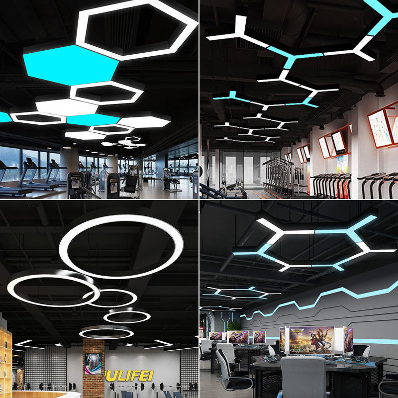 Durlitecn Office RGB Hexagonal LED Light Hanging Ceiling Garage Barbe Light Special-Shaped Pendant Light For Gym